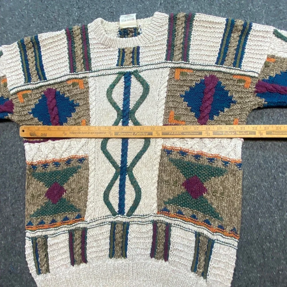 Angelo Litrico Sweater Sz L Men Multi Color Coogi Style Geometric Cable Knit 90s